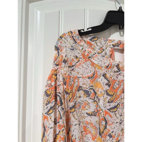 Free People Mini Pocket Dress Sun Ruffle Printed Long Sleeve Cut Out Back Button - Picture 9 of 12